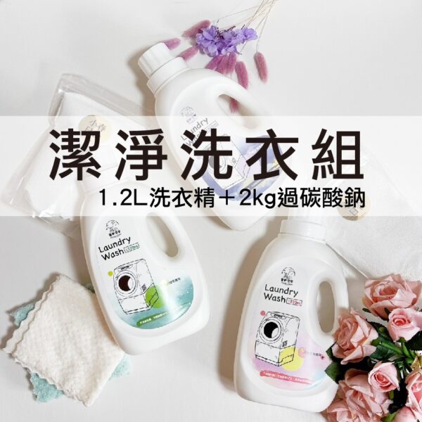 潔淨洗衣組-1瓶洗衣精＋2包過碳酸鈉。1.2L。APG。天然無毒。食藥署推薦使用原料。MIT。【小春日合x材料坊】